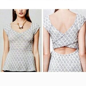 Anthropologie Deletta Diamond Lace Open Back Peplum Top